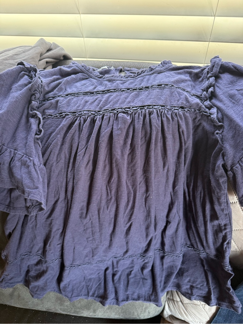 Maurices Navy Blue Ruffled Peasant Blouse